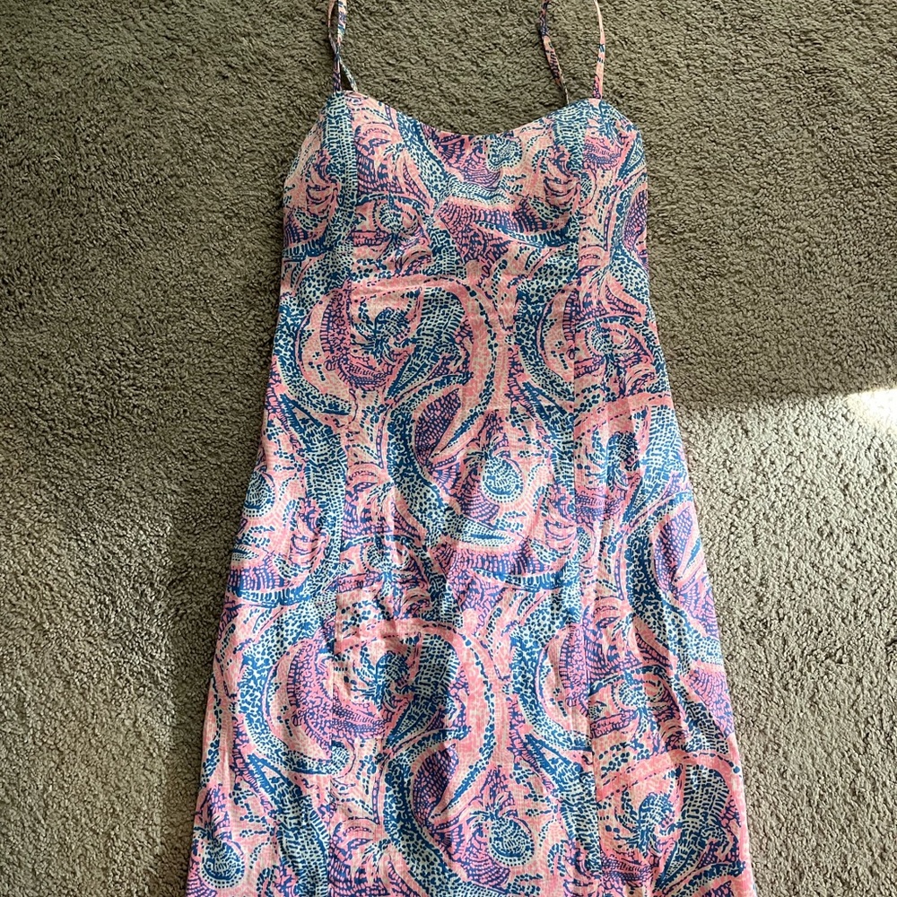 Lilly Pulitzer Pink and Blue Gator Print Midi Dress